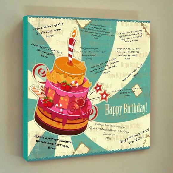 Canvas Kudos Happy Birthday Signable Canvas Wall Art Keepsake Gift 12x12x1.5" - Picture 6 of 13